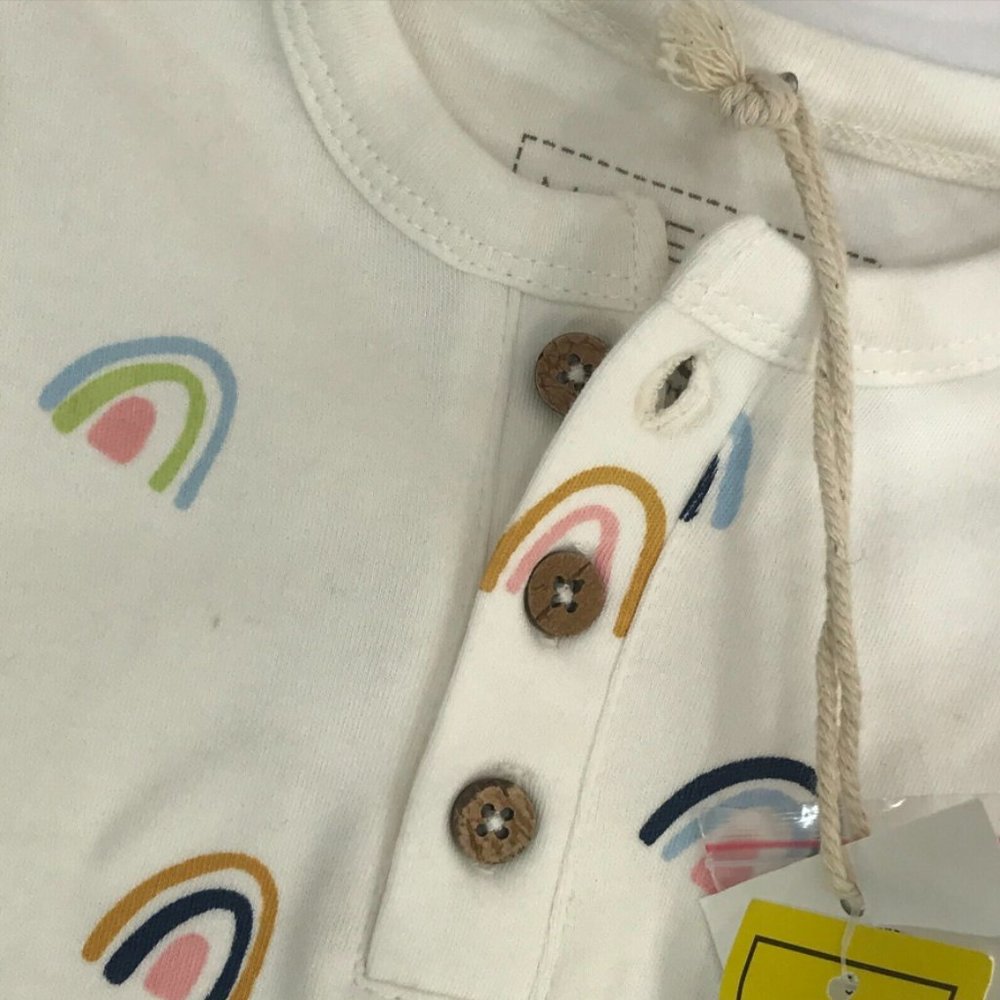 EUC MakeMake (Boutique Brand) Cream Henley Rainbow Print Knotted Gown